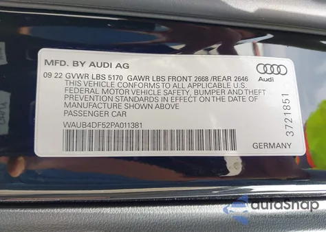 2023 Audi S5 Sportback Prestige Tfsi Quattro Tiptronic из США, поврежденный, VIN WAUB4DF52PA011381